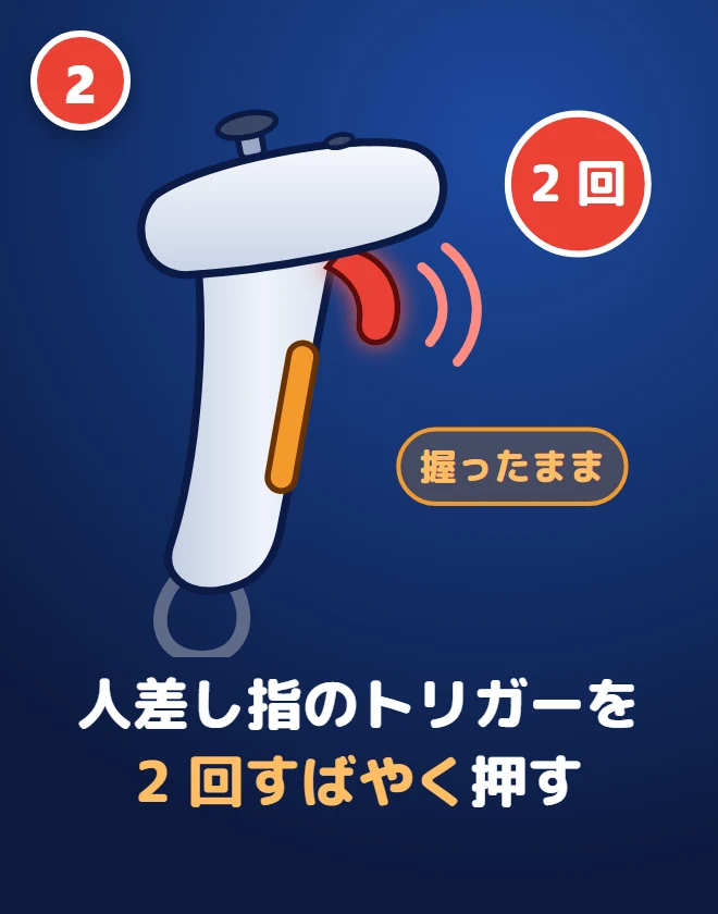 2. 人差し指のトリガーを 2 回すばやく押す